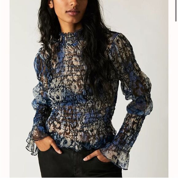 Free People Hello There Blue Mesh Top XS - Picture 1 of 7